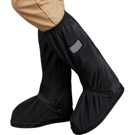 1 Paire Couvre-chaussures Imperméables Homme PVC Réutilisable Antipluie Chaussures Protection Extérieur Taille XL Noir (1/5)