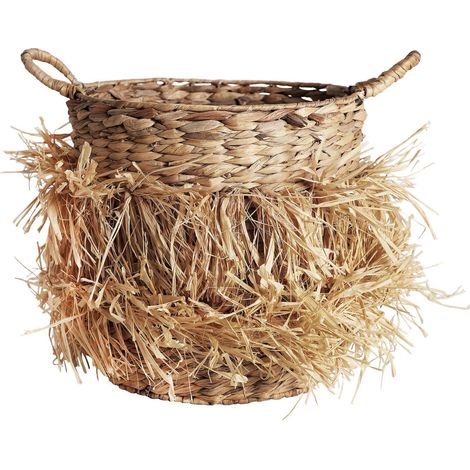 Panier Boho Chic en Fibre Naturelle et Décoratif - Beige naturel avec finition raphia (1/3)