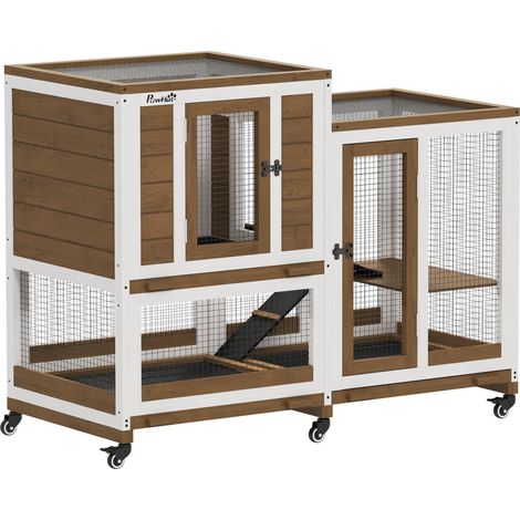 Cage lapin intérieur bois luxe 3 étages avec 3 plateaux amovibles 110x50x86 cm marron (1/5)