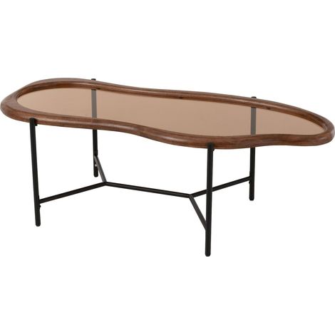 Table basse en verre multicolore design original pour salon moderne - Bois naturel et verre fumé (1/5)