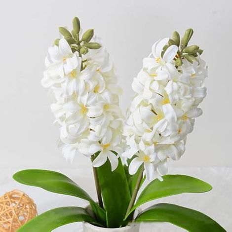 Lot de 2 fleurs d'hortensia artificielles en jacinthe blanche au toucher réaliste pour vases, bouquets, maison, bureau, décoration de mariage (blanc) (1/5)