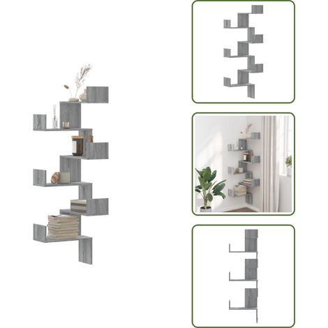 Étagère d'angle murale sonoma gris 45x45x147cm bois ingénierie - Étagère D'angle Murale - Étagères D'angle Murales - Étagère D'angle - Étagère Murale (1/5)