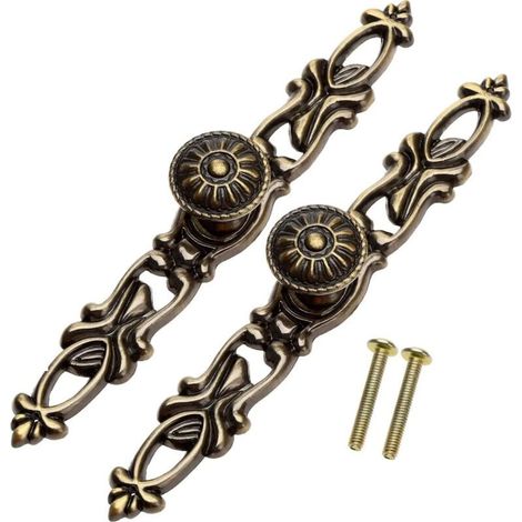 Lot de 2 poignées de porte rétro en métal, pour placard, tiroir, armoire, 152 mm, laiton antique (1/5)
