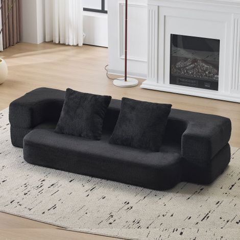 Sofá cama de 2 plazas plegable de espuma con cojines, negro, sin montaje, 190x52x48 cm (1/5)