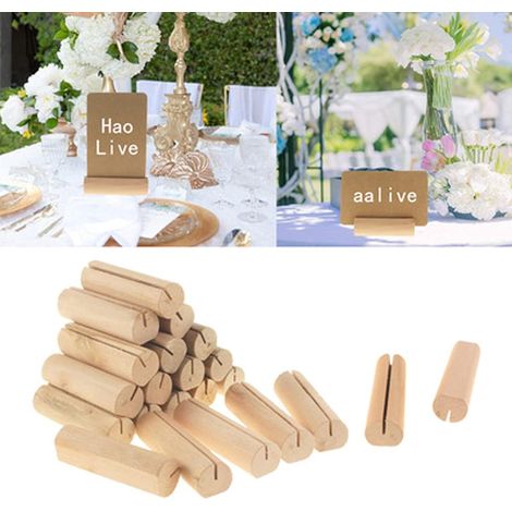 Lntyq 20pcs Bois Naturel Support Photo Carte Placez la carte Les détenteurs, porte photo bois,porte carte bois,pour Mariages Banquets Fêtes Décoration Porte Cartes en Bois Titulaire (1/2)
