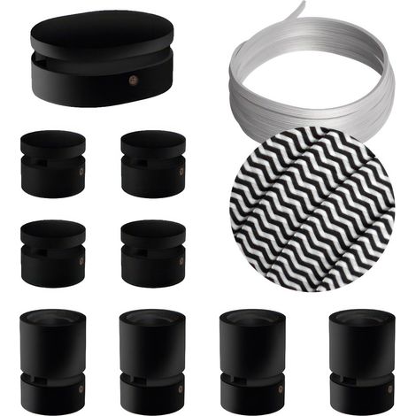 Sistema Filé Symmetric Kit - con cavo di 5 m per catenaria e 9 componenti in legno verniciato nero per interni