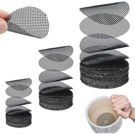 Tampons en maille pour pot de fleur - - 150 pièces - Noir - Prévention de la perte de sol - Respirant - Antidérapant (1/5)