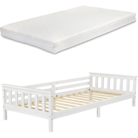 Cama infantil con colchón y somier de madera de pino blanco 90 x 200 cm 030005445