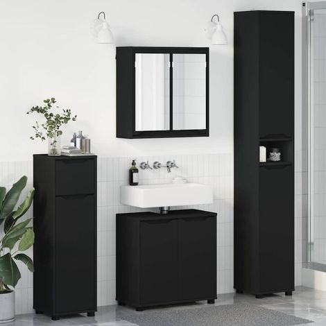 vidaXL Juego de muebles de baño 4 pcs Negro Madera contrachapada (1/5)