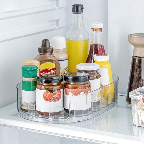 Organisateur de plateau tournant pour réfrigérateur, plateau tournant à 360°, bouteille pour réfrigérateur, armoire, garde-manger, plan de travail, transparent (1/5)