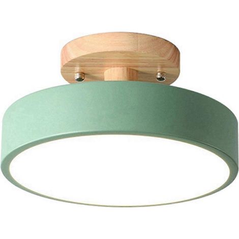 Moderne LED-Deckenleuchte im nordischen Stil mit grüner LED-Optik und Holzoptik
