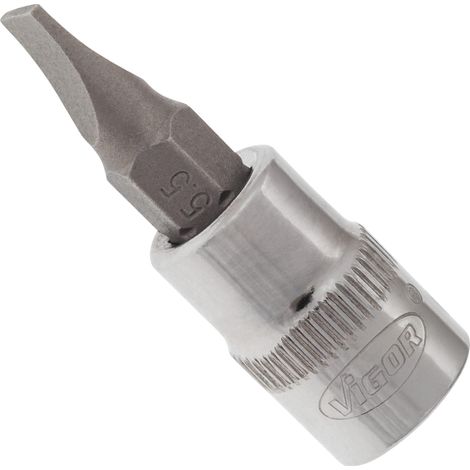 VIGOR Innenvierkant Antrieb 6,3 = 1/4 Zoll Schraubendreher-Einsatz Schlitz-Profil V2428N ∙ Vierkant hohl 6,3 mm (1/4 Zoll) ∙ Schlitz Profil ∙ 1 x 5,5 ∙ Gesamtlänge: 38 mm (1/3)