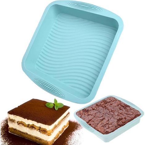 Square Cake Tin, 8'' Silicone Baking Tray with Non-Slip Grips, Non-Stick Brownie Baking Tin Cake Pan Cake Mould for Cheesecake, Brownie, Cake, Bread, Chocolate Pie, 21x20x5cm (1pc) (1/5)