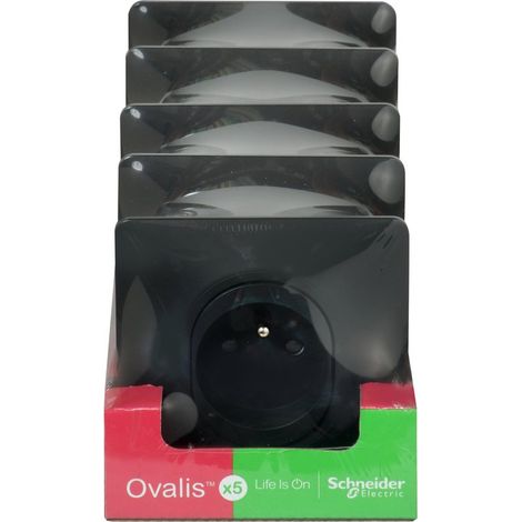 Juego de 5 enchufes Ovalis con toma de tierra completa, SCHNEIDER ELECTRIC, gris antracita. SCHNEIDER ELECTRIC (1/5)