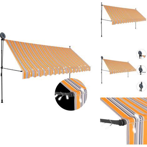 Einziehbare Markise Handbetrieben mit LED 350 cm Gelb und Blau - Markise - Sonnenschutz - Gartendekoration - Outdoor Möbel - Terrasse (1/5)