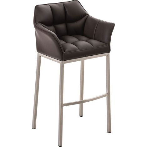 Sgabello da bar x1 con seduta avvolgente imbottita in PVC marrone e 4 gambe in acciaio inox 100006504