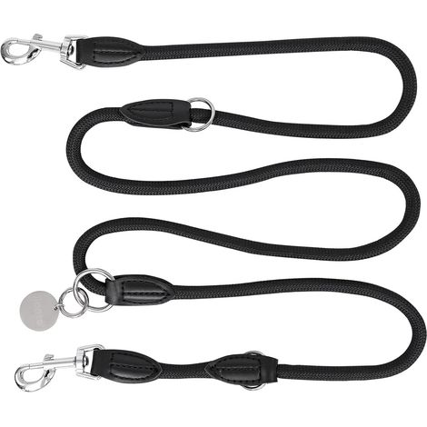 lionto Verstellbare Hundeleine verstellbare Führleine Multifunktionsleine Doppelleine Freestyle Hundeleine Umhï¿½ngeleine Koppelleine 200 cm Schwarz