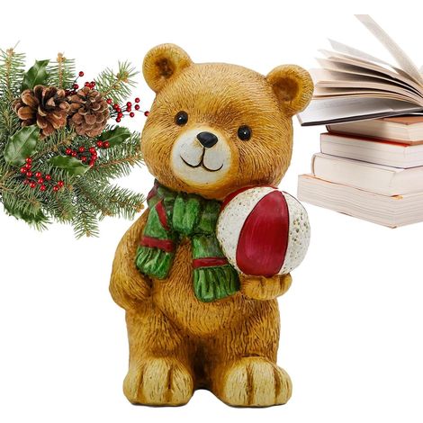 Décoration de Noël : adorable figurine d'ours en résine peinte à la main Idéale pour agrémenter une bibliothèque, une cheminée (1/5)