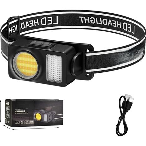 Lampe frontale LED étanche avec détecteur de mouvement, chargement USB et 3 modes d'éclairage dont stroboscopique, pour extérieur et atelier (B)