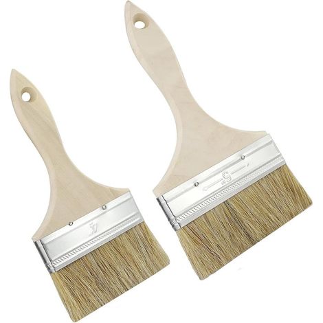 Lot De 2 Pinceaux à Vernis 3 Pouces/4 Pouces, Pinceau Plat avec Manche, Ensemble De Pinceaux Vernis, Huiles, Peintures Murale (1/5)