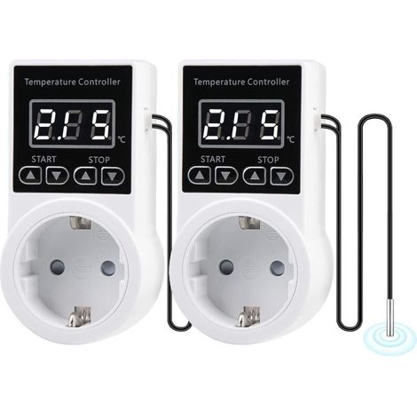 Lot de 2 thermostats numériques avec sonde de chauffage et écran LCD pour reptiles, incubateurs, serres et aquaculture XXW (1/4)