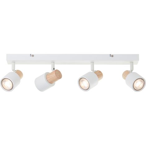Spot de plafond brillant Pini spot bar, 4x GU10, 58 cm, pivotant, métal/bois, blanc/marron (1/5)