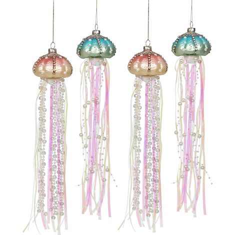 Pendentif méduse en verre, 4 pièces, ornement suspendu en forme de goutte avec accents de pampilles, décor en perles et strass, 36cm L (1/5)