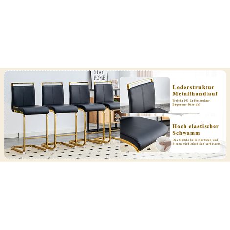 Tabouret de bar, réglable, 39 x 46,5 x 96,5 cm, noir et or (1/5)