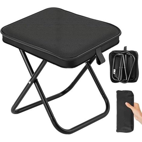 Silla plegable de camping, Taburete plegable portátil, Silla de camping, Silla plegable, Silla de pesca, Reposapiés, pesca, senderismo, Negra (1/5)