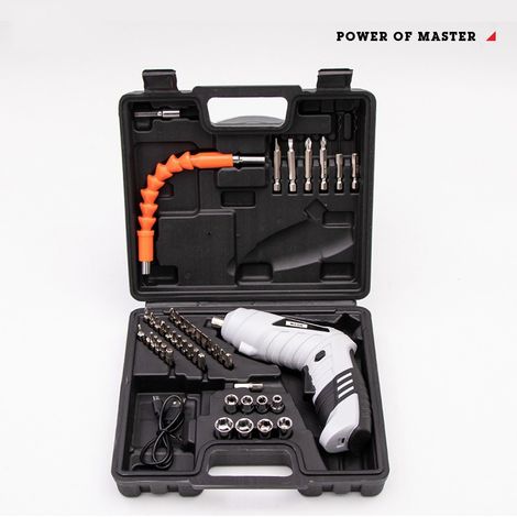 Tournevis électrique sans fil pliable USB‑C, kit complet 47 pièces blanc 0,96 kg, outil bricolage multifonction, montage meuble et réparation domestique
