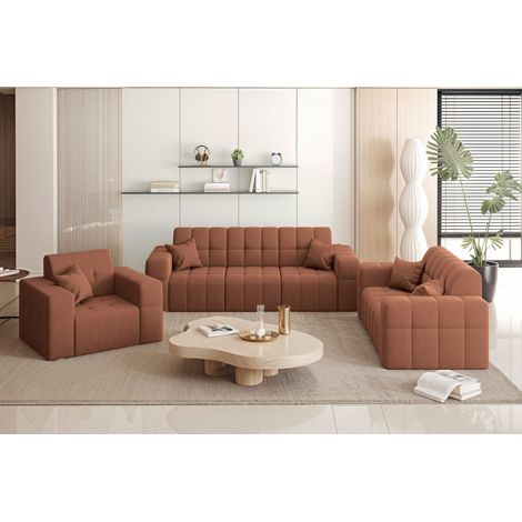 Couchgarnitur NIMES - Sofagarnitur 3-2-1 , breite Farbpalette, Stoff Portland Kupfer (1/5)