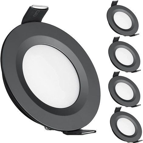 4 x Spot LED Encastrable 12V Trou 58-65mm 3W 6400K Plafonnier Encastré pour Camping-car Bateau Caravane Van Yacht, Blanc froid (Noir) (1/5)