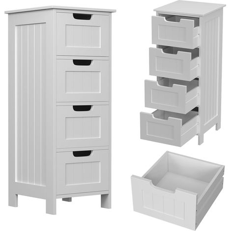 Armoire de toilette à quatre tiroirs, armoire de cuisine multifonctionnelle en bois, autoportante, 30x30x82 cm, blanc (1/5)