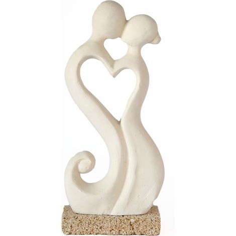 Lupia - Bomboniera Statuetta AMORINI INSEPARABILI CUORE Grande in Pietra Leccese salentina scultura decorativa soprammobile 21 x 11 cm (1/3)