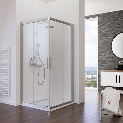 Schulte – Cabine de douche d'angle 120 x 90 x 185 cm – Verre de sécurité 6 mm – Portes coulissantes – Profilé aluminium argenté
