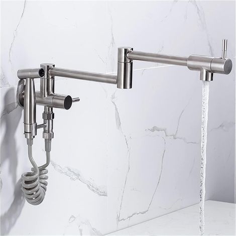 Robinet de remplissage de pot Pot Rober avec pulvérisateur mural de cuisine pliable monté robinet de nickel de nickel à un pulvérisateur Robinet de nickel froid Robinet rotation bec pliable Robinet pl (1/5)
