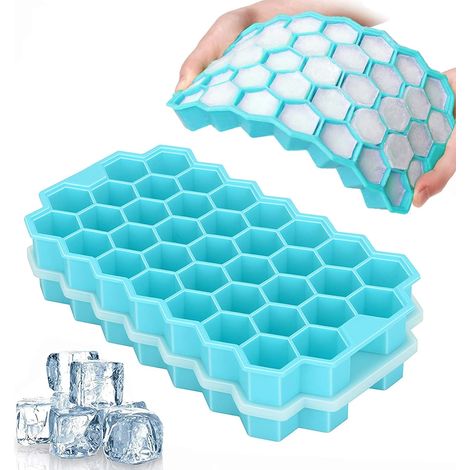 Lot de 2 bacs à glaçons avec couvercle, 74 petits moules en silicone à démoulage facile pour café, cocktails et whisky, sans BPA et compatibles lave-vaisselle, bleus