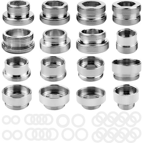 16 Pièces Adaptateur Robinet Kit, Livré avec 30 Entretoises, Argent Cuivre de Robinet, Tuyau Arrosage, pour D'arrosage, Pulvérisateurs D'évier, Filtres à Eau (1) -