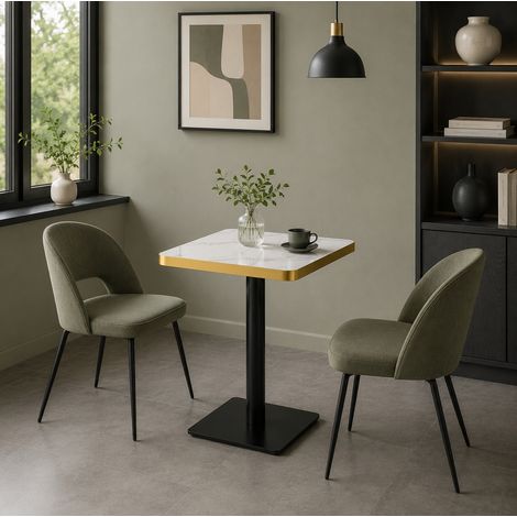 Tavolo da pranzo quadrato 60 x 60 cm in MDF e metallo, effetto marmo bianco, stile moderno DESVIAE (1/5)