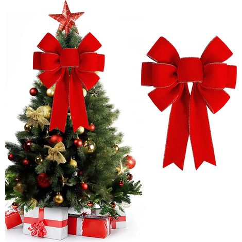 Rote Weihnachtsschleife, 1 große Weihnachtsbaumschleife, Weihnachtstürschleife, rote Weihnachtsschleife für den Außenbereich, große Geschenkschleifen für Weihnachtsbaum, Haustür, Heimdekoration (1/5)