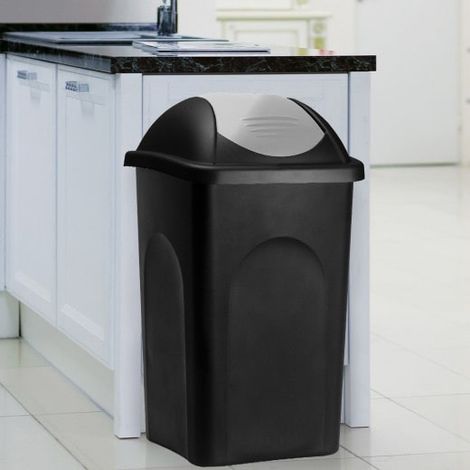 Poubelle domestique 60 l. Grise et noire. Couvercle rapide (1/4)