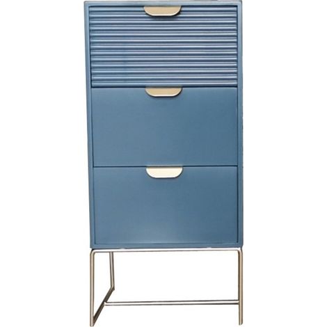 3 Drawer Bedside Table - Wood - L24 x W30 x H64 cm - Blue