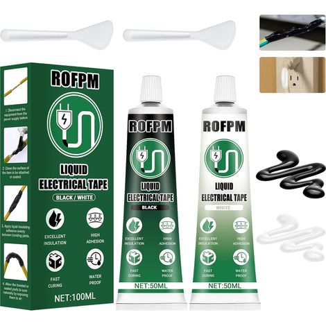 2 x Liquid Insulating Tape Glue, Black + White, Rubber Coating Insulation, Liquid Electrical Tape, High Temperature Resistant for Indoor and Outdoor Cable Insulation (1/5)