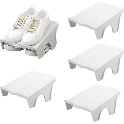 Verstellbares Schuhregal, 4-teiliges platzsparendes Schuhaufbewahrungssystem, stapelbarer Schuhorganizer (1/5)