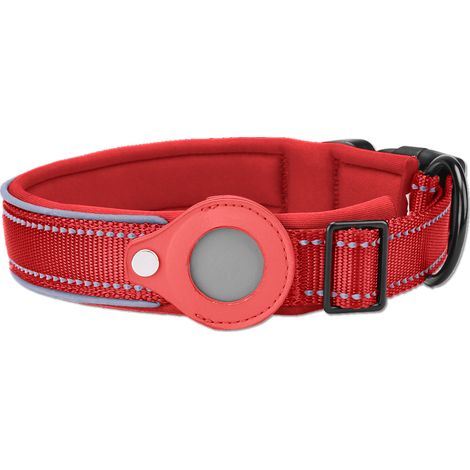 Collier Chien Rembourré pour, Collier pour Chien Réfléchissant , Air Tag Intégré pour Petits, Moyens, Grands Chiens, [Rouge - Taille S] (1/3)