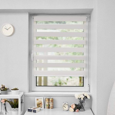 Store Enrouleur Jour Nuit - 1 Unité - Polyester Gris - Réglage Lumière Sans Perçage - Fenêtre et Porte - 40x150 cm (1/5)