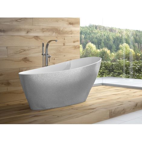 Baignoire îlot chrome Glam avec bonde chrome KEYA 165x70 (1/5)