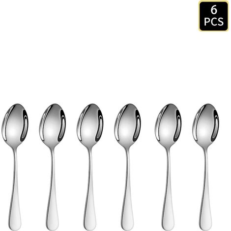 (6 cuillères à café) Ensemble de couverts en acier inoxydable, couteau à manche rond 1010, fourchette et cuillère. (1/2)