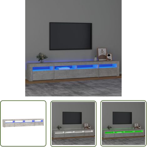 The Living Store Meuble TV avec lumières LED Gris béton 240x35x40 cm - Meubles Tv - Meuble Tv Led - Meuble Tv Gris - Meuble Tv Design - Meuble Tv Rangement (1/5)