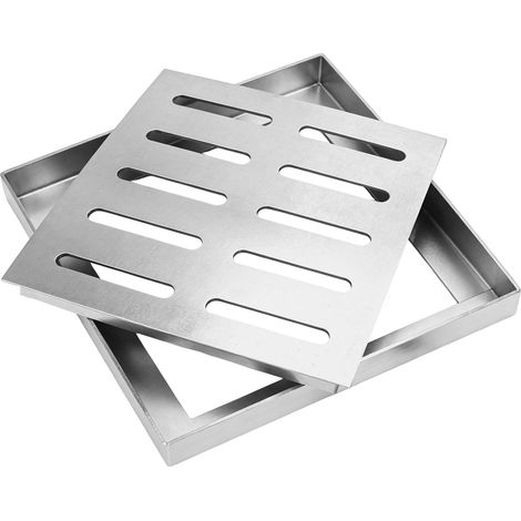 Siphon de sol en acier inoxydable avec cadre - Grille d'évacuation carrée - Couvercle de drainage antidérapant - Pour l'extérieur, salle de bain, jardin, terrasse - Anti-blocage (220 x 210 x 25 mm) (1/5)